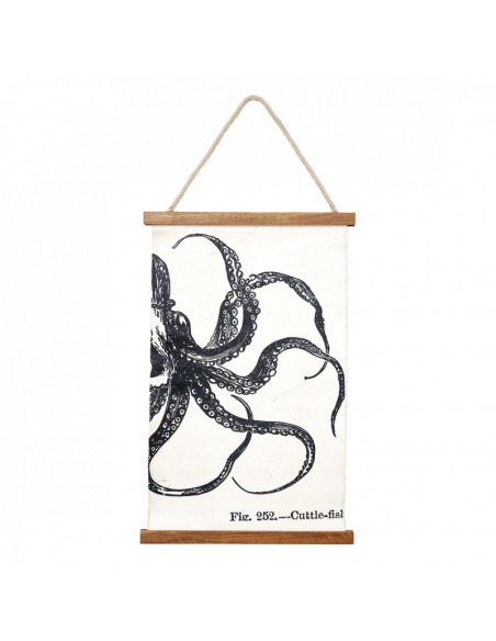 Lámina pulpo marino en tela y madera