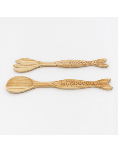 Set cubiertos pez de madera 
