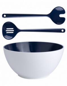Ensaladera y cubertería azul marino