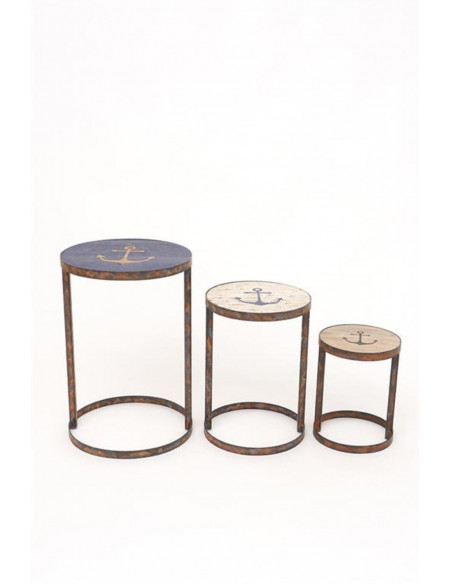 Mesas de madera y metal
