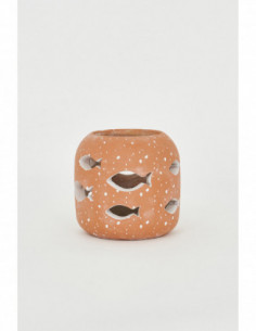 Portavelas marrón de cemento peces 