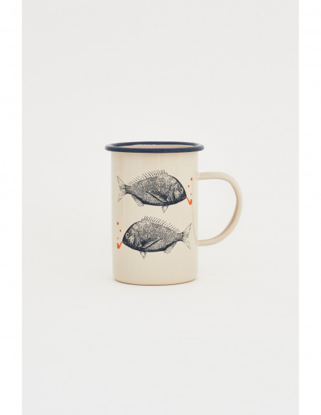 Mug crema diseño de peces