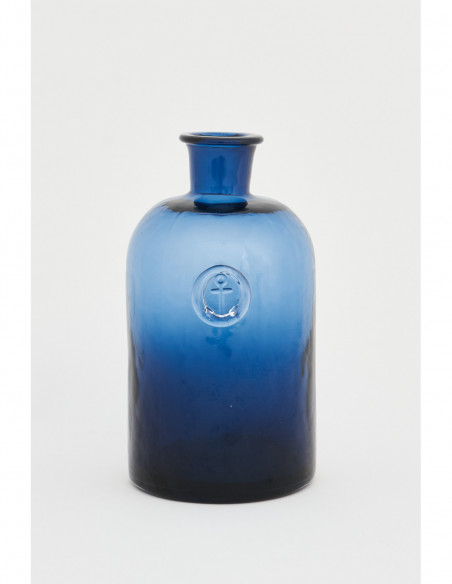 Botella cristal azul sello ancla