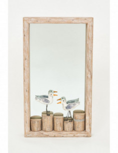 Espejo alargado pájaros sobre madera