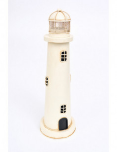 Portavelas faro de metal blanco  2
