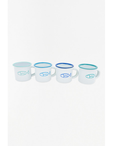 Tazas de metal blanco diseño peces 