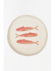 Plato de cerámica con peces rojos 