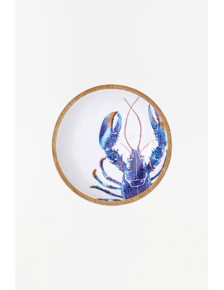 Plato langosta azul en madera esmaltada 