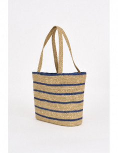 Bolso de yute marrón y azul  2