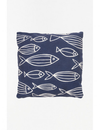  Cojín azul de peces blancos 