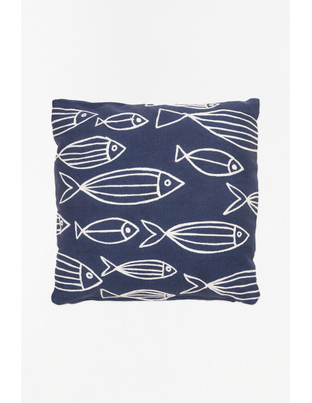  Cojín azul de peces blancos 