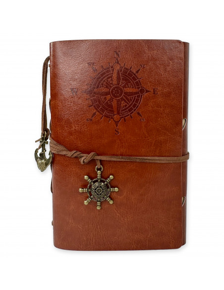 Cuaderno de bitácora vintage rosa de los vientos, regalo náutico