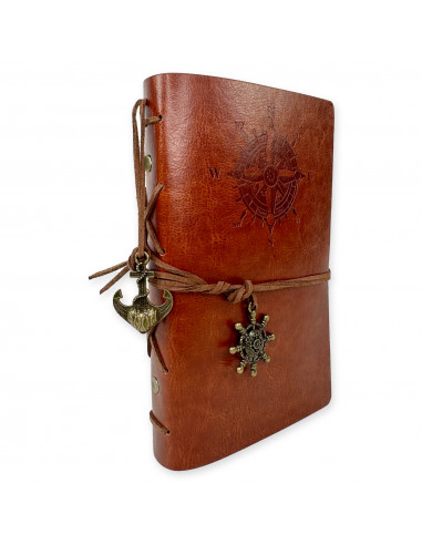 Cuaderno de bitácora vintage rosa de los vientos, regalo náutico