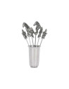 Set de pinchos para aperitivos marinos con soporte en acabado plata