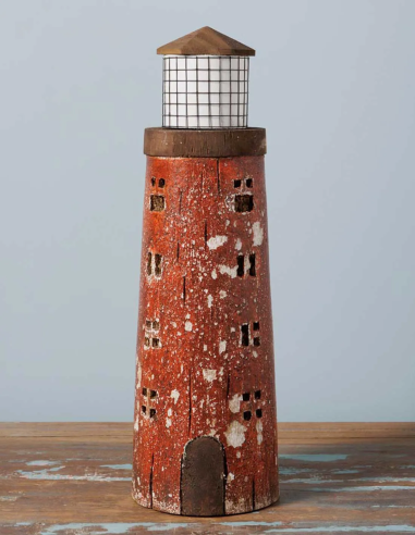 Faro marinero de madera envejecida marrón 40 cm · Talla L