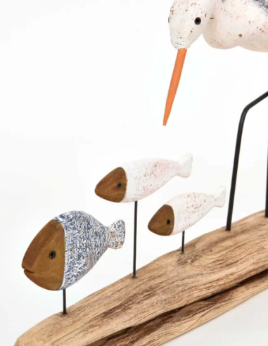  figura ave con peces madera 