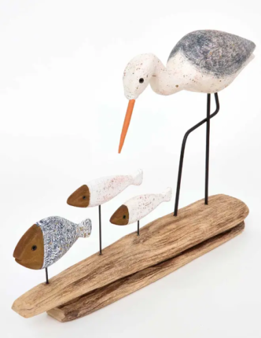  figura ave con peces madera 