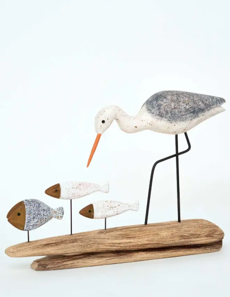  figura ave con peces madera 