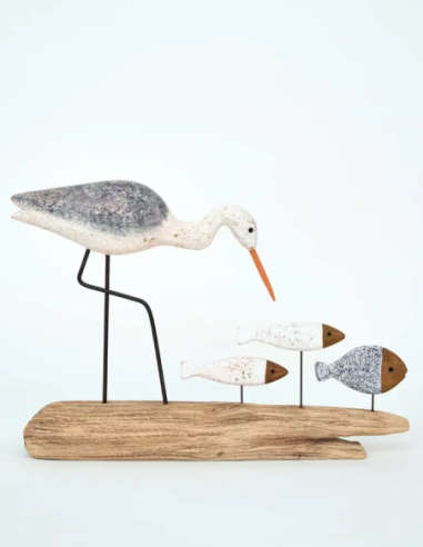  figura ave con peces madera