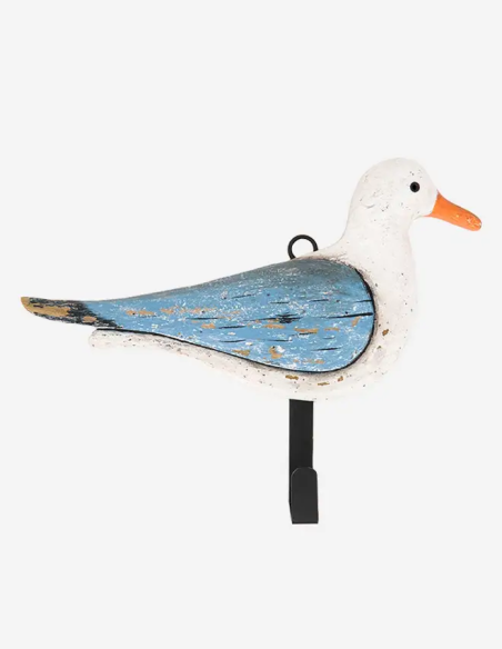 Perchero marinero de pared con gaviota de madera y gancho de hierro