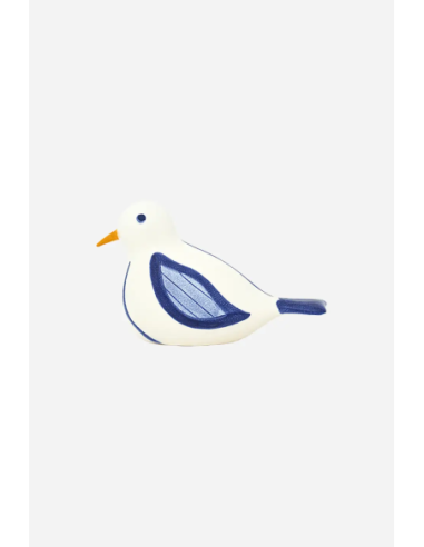 Pájaro de cerámica blanco y azul 