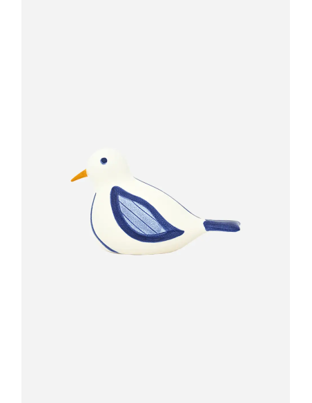 Pájaro de cerámica blanco y azul 
