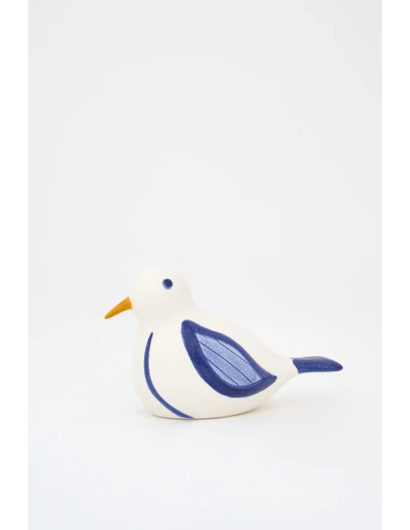  Pájaro de cerámica blanco y azul 