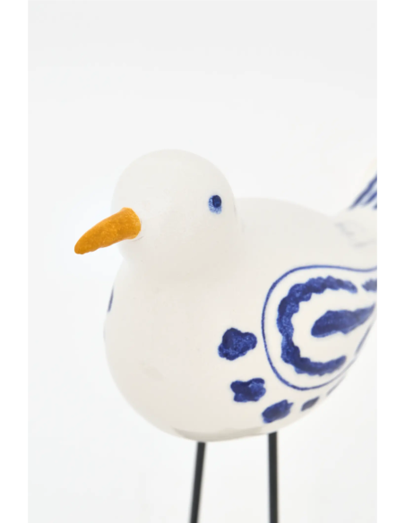  Pájaro pequeño en cerámica blanco y azul con soporte 
