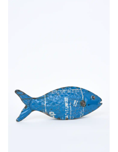  pez azul de metal reciclado 