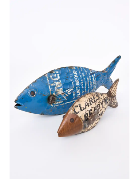  pez azul de metal reciclado 