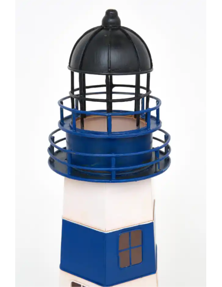 Faro decorativo azul y blanco con puerta roja - Eléctrico