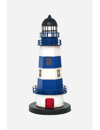 Faro decorativo azul y blanco con puerta roja - Eléctrico