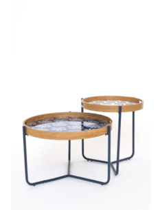 Mesa azul marino esmaltada con bandeja 