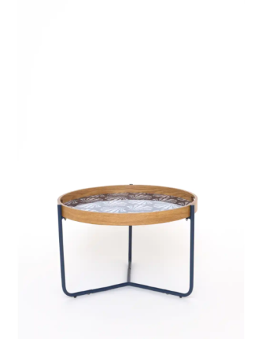  Mesa azul marino esmaltada con bandeja 