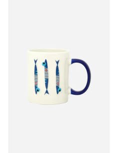 Taza desayuno peces con asa azul