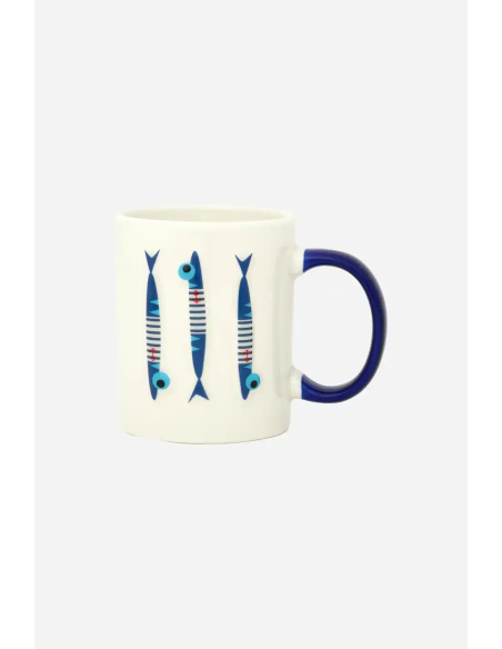 Taza desayuno peces con asa azul