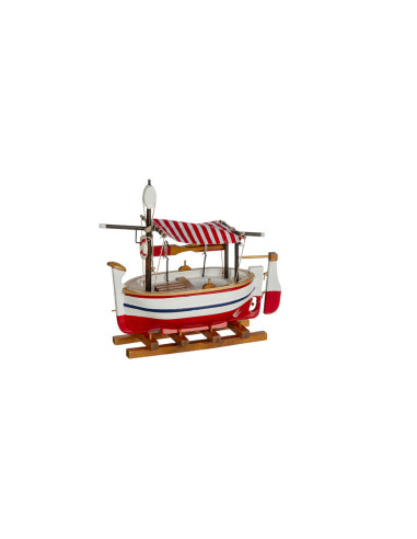 Bote de pesca con toldo a rayas