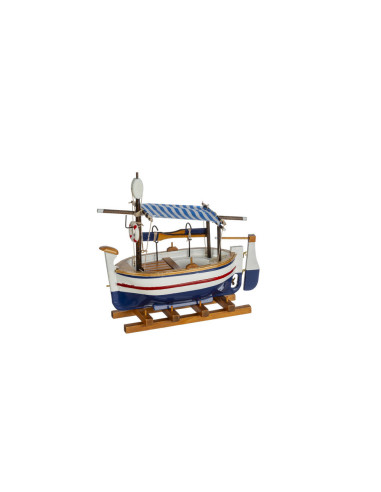 Bote de pesca con toldo a rayas