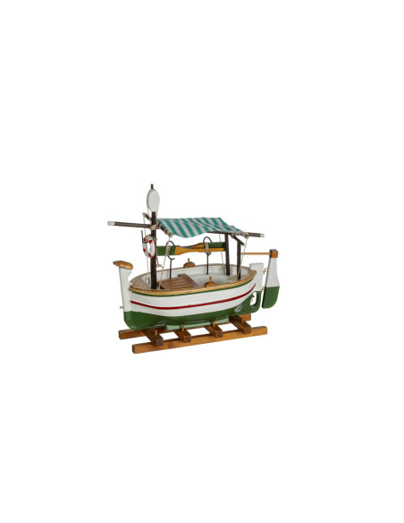 Bote de pesca con toldo a rayas