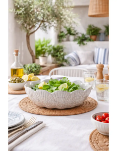 Cuenco de gres blanco con decoración de conchas Ø34 cm 2