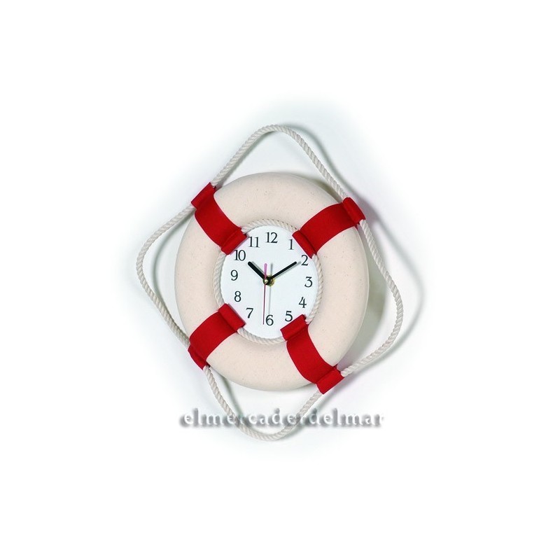 Boya aro salvavidas decorativo rojo con reloj