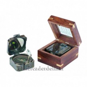 Brújula Brunton cuadrada en caja de madera