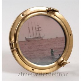 Portafotos ojo de buey náutico en latón envejecido