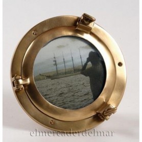Portafotos ojo de buey náutico en latón envejecido 2