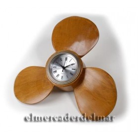 Hélice náutica de barco en madera con reloj