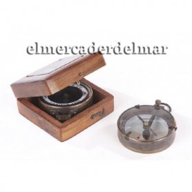Brújula latón y cristal para mapas con caja madera