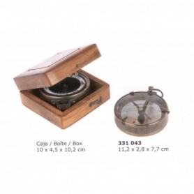 Brújula latón y cristal para mapas con caja madera 2