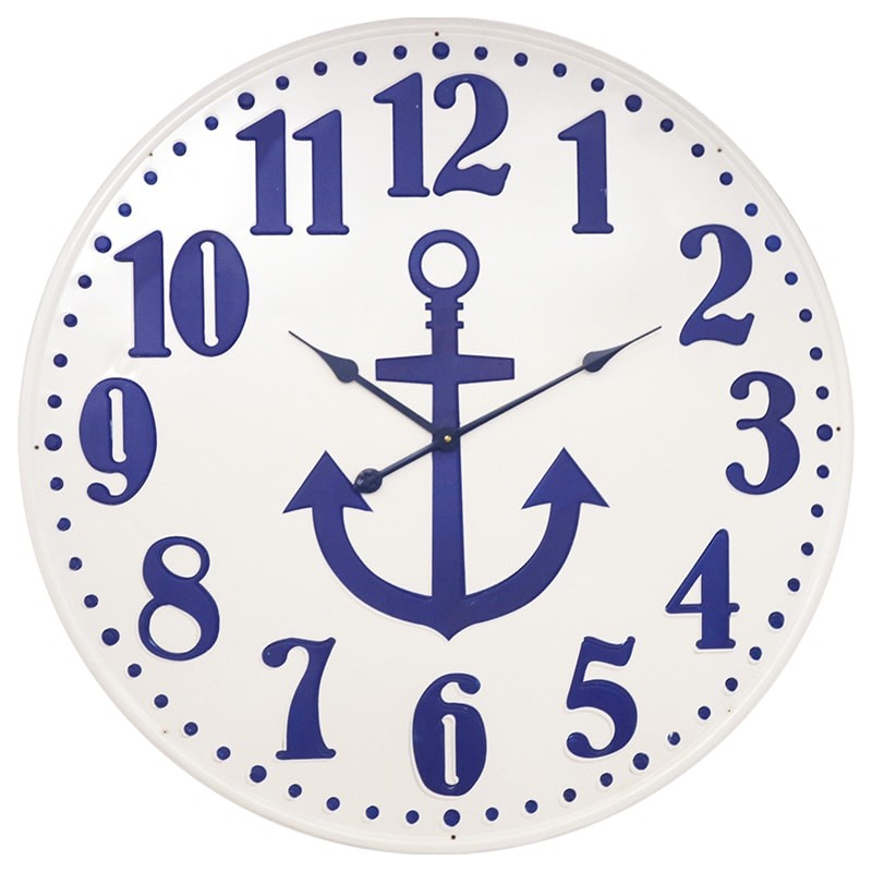 Reloj marinero de pared con ancla azul en el mercader del mar para decoración náutica y marinera