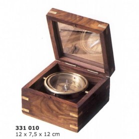 Brújula náutica en caja de madera tapa de cristal