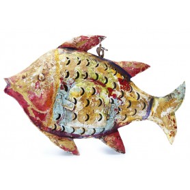 Pez portavelas de hierro para decoración náutica